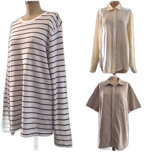 Madewell Club Monaco Bundle of 3 Neutral Striped Beige Tops Linen Cotton Large